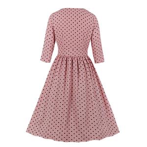 Vintage Rockabilly Polka Dots Half Sleeve Front Button High Waist Cocktail Party Swing Dress N19947