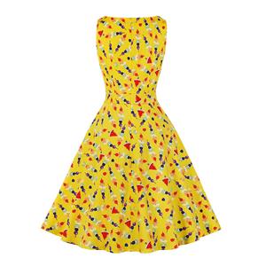 Retro Rockabilly Fruits Print Round Neckline Sleeveless High Waist Summer Swing Dress N21864