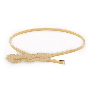 Vintage Golden Leaves Elastic Alloy Thin Slender Waist Belt Accessory N18776