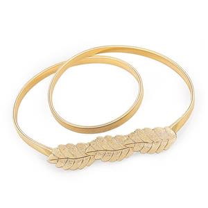 Vintage Golden Leaves Elastic Alloy Thin Slender Waist Belt Accessory N18776