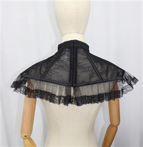 Vintage Gothic Lace Peter Pan Collar - Black High-Neck Victorian Choker for Halloween & Cosplay N23790