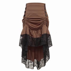 Vintage Gothic Brown High Waist Button Lace Trim Ruffled High-low Skirt N18636