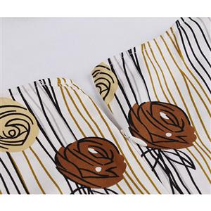 Vintage Wood Grain and Roses Print Round Neckline Sleeveless High Waist Swing Dress N18652