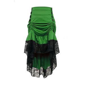 Vintage Gothic Green High Waist Button Lace Trim Ruffled High-low Skirt N22486