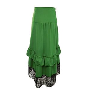 Vintage Gothic Green High Waist Button Lace Trim Ruffled High-low Skirt N22486