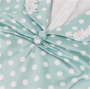 Vintage Green Polka Dot A-Line Dress with White Lace Collar and Bow Accent N23827