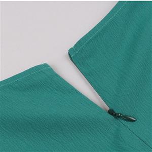 Vintage Green V Neck Sleeveless High Waist Wrinkle Summer Party Midi Dress N23031