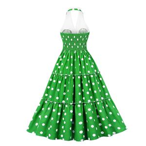 Vintage Green Hanging Neck V Neck Backless High Waist Summer Cocktail Party A-line Dress N22743