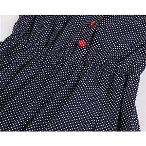 Vintage Hepburn Polka Dots Suit Collar Half Sleeve Elastic Waist Party Big Swing Dress N20832