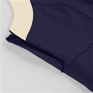Vintage 1950s Halter Navy & Cream Color-Block Swing Dress  N23939