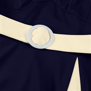 Vintage 1950s Halter Navy & Cream Color-Block Swing Dress  N23939