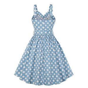 Sexy Polka Dots Print Adjustable Shoulder Straps Sweetheart Bodice Belt Summer Swing Dress N21338