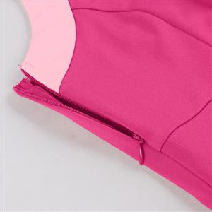 Vintage 1950s Halter Pink & Magenta Color - Block Swing Dress N23937