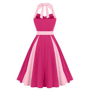 Vintage 1950s Halter Pink & Magenta Color - Block Swing Dress N23937
