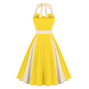 Vintage 1950s Halter Yellow & Cream Color-Block Swing Dress  N23938