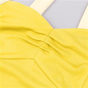 Vintage 1950s Halter Yellow & Cream Color-Block Swing Dress  N23938