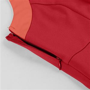 Vintage 1950s Halter Red & Coral Color-Block Swing Dress  N23940