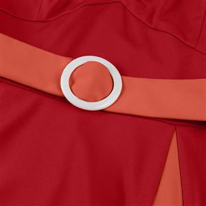 Vintage 1950s Halter Red & Coral Color-Block Swing Dress  N23940