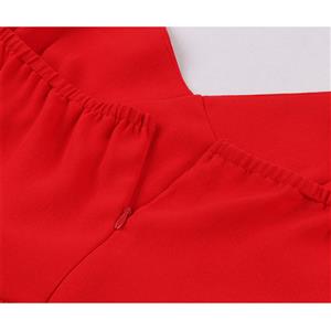 Vintage Red Halter V Neckline Backless High Waist Summer Cocktail Party A-line Dress N22199