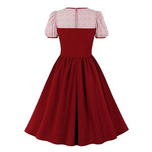 Vintage Round Neck Heart Bodice Puff Sleeves High Waist Elegant Cocktail Party A-line Dress N21499