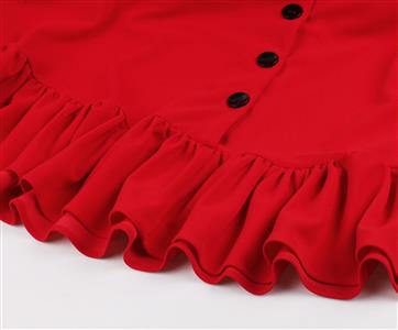 Elegant Red Doll Collar Short Sleeve Front Button High Waist Ruffle Dress N21350