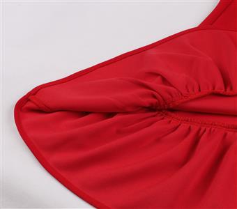 Elegant Red Doll Collar Short Sleeve Front Button High Waist Ruffle Dress N21350