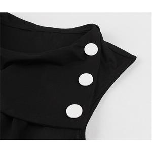 Vintage Sideway Collar with Buttons Sleeveless High Waist Midi Dress N18867