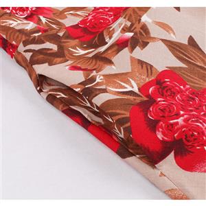 Vintage Floral Print V Neckline Short Sleeve High Waist Swing Dress N18871