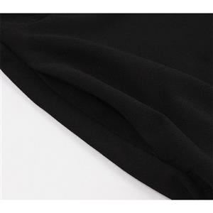 Sexy Black See-through Mesh Splicing Turndown Collar Flare Sleeve High Waist Swing Dress N18872