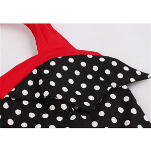 Retro Halter Polka Dots Bowknot Detail Backless High Waist Swing Dress N18877