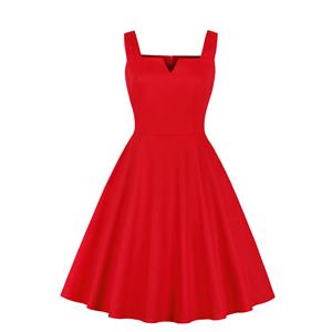 Red Bridal Dress, Cute Red A-line Swing Dress, Retro Dresses for Women 1960, Vintage Dresses 1950's, Plus Size Summer Dress, Vintage High Waist Dress for Women, Simple Spaghetti Straps Dresses for Women, Vintage Spring Dresses for Women, #N18878