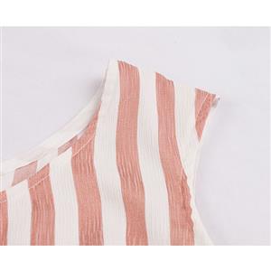 Vintage Rockabilly Vertical Striped Round Collar Sleeveless Frock Summer Day Dress N18979