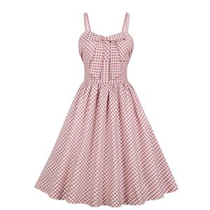 Vintage Rockabilly Checkered Sweetheart Neckline Spaghetti Straps Frock Summer Swing Dress N18989