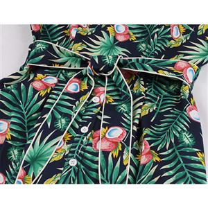 Retro Tropical Coconut Palm Printed Sweetheart Bodice Double Straps Frock Summer Midi Dress N18992