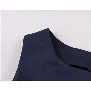 Elegant Crew Neck Sleeveless Contrast Color Patchwork Midi Formal Dress with Belt N19026