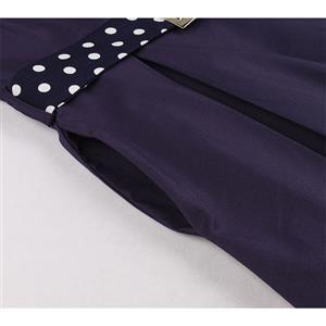 Elegant Crew Neck Sleeveless Polka Dots Patchwork Midi Formal Dress with Belt N19027