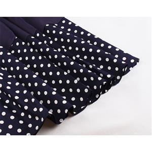 Elegant Crew Neck Sleeveless Polka Dots Patchwork Midi Formal Dress with Belt N19027