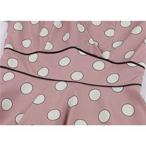 Fashion Casual Polka Dots V Neckline Petal Sleeve High Waist Swing Dress N19029