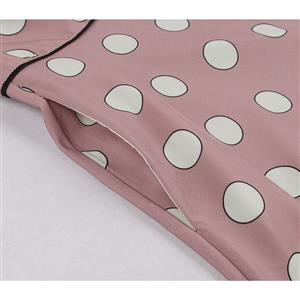 Fashion Casual Polka Dots V Neckline Petal Sleeve High Waist Swing Dress N19029