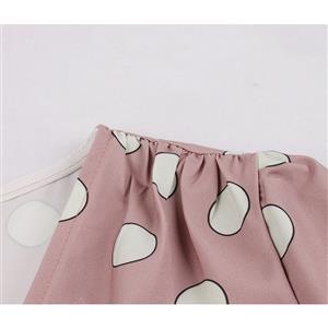 Fashion Casual Polka Dots V Neckline Petal Sleeve High Waist Swing Dress N19029