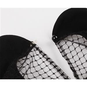 Sexy Gothic Vampire Black Sheer Mesh Spider Web Cape Spaghetti Straps Midi Dress N19235