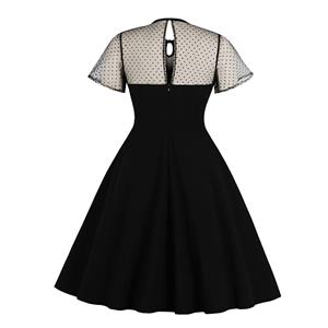 Vintage Sheer Mesh Patchwork Heart-shaped Bodice High Waist Swing Dress N19284