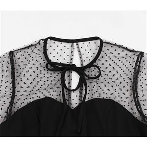 Vintage Sheer Mesh Patchwork Heart-shaped Bodice High Waist Swing Dress N19284