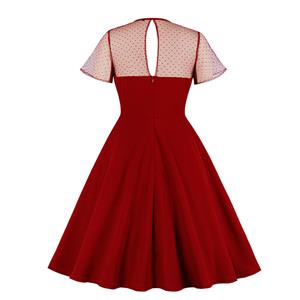 Vintage Sheer Mesh Patchwork Heart-shaped Bodice High Waist Swing Dress N19285