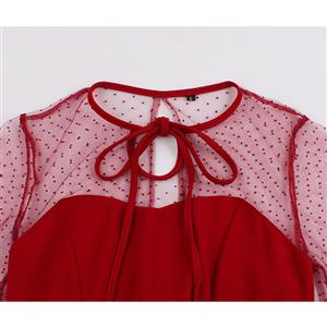 Vintage Sheer Mesh Patchwork Heart-shaped Bodice High Waist Swing Dress N19285