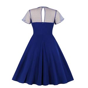 Vintage Sheer Mesh Patchwork Heart-shaped Bodice High Waist Swing Dress N19286