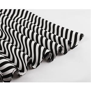 Vintage Black and White Striped Lapel Raglan Sleeve High Waist Swing Dress N20979