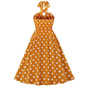 Vintage Sweetheart Neck Halter Backless Polka Dots Knee-length Summer Day Swing Dress N21750