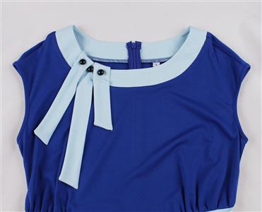 Vintage Inspired Blue A-Line Dress with Side Bow, Waist Belt, and Matching Headband N23818