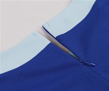 Vintage Inspired Blue A-Line Dress with Side Bow, Waist Belt, and Matching Headband N23818